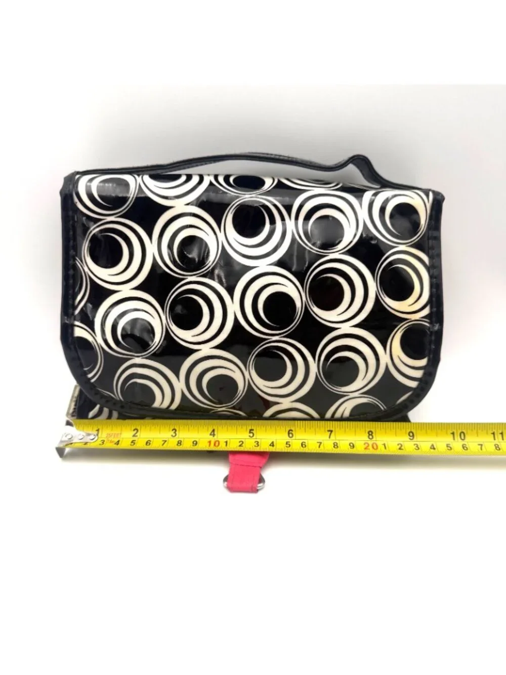 Scunci Hanging Travel Cosmetic Makeup Organizer Bag Black White Circle Print